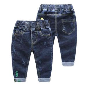 Frühling Herbst 2-12 Jahre Teenager Student Elastische Brief Kind Hosen Baby Lange Hosen Denim Blau Kinder Jeans für Jungen 210701