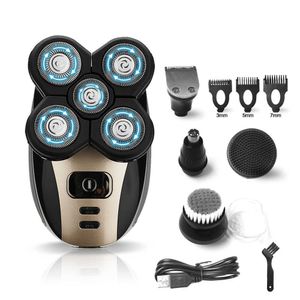 Elétrica Shavers Máquina de barbear 5 em 1 barba barranca 4D 5 lâminas nariz cabelo aparador clipper recarregável para o rosto dos homens sexo usb p0817