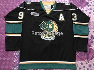 London Knights #93 Mitch Marner Green White Black Hockey Jersey 자수 스티치 숫자 및 이름 유니폼 사용자 정의