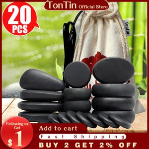 Tontin 20 pçs / set Hot Stone Massage Set Caixa de Aquecedor Aliviar o Stress Back Pain Cuidados de Saúde Lava Basalt Round Massage Tool Stones