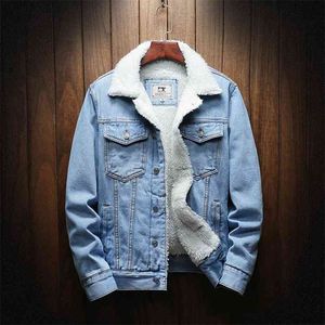 Män Vinter Jean Jackor Ytterkläder Varm Denim Coats Män Stor Storlek Ullfodral Tjockare Vinter Denim Jackor Plus Storlek XS-6XL 210806