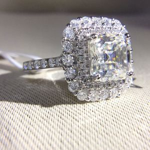 14K Biały Gold 2.7ctw DF Asscher Cut Engagement Wedding Moissanite Halo Ring Test Pozytywny Laboratorium Diament