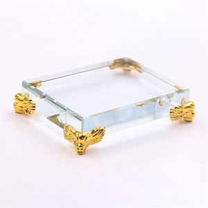 Rectangle Crystal Glass Cube Base Decorations Craft Feng Shui Home Decoration Accessories Modern Display Stand Holder Gifts 211105