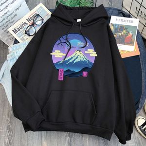 Felpe con cappuccio Mount Fuji Vaporwave Print Man Casual Pocket Loose Hooded Woman Man Cartoni animati Confortevole Felpa con cappuccio Anime Hip Hop Felpe H0909