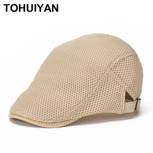 Andningsbar Mesh Newsboy Cap Men Boina Cabbie Cap Sommar Höst Streetwear Golf Hat Gorras Planas Plana Kepsar För Kvinnor