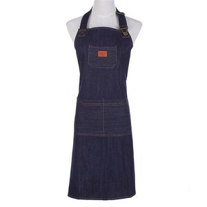 Denim Chef Aventais para Homens Unisex Cooking Cozinha BBQ Grilling Work Shop Server Bib Jean Smocks Ajustável 211222