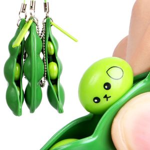 Squeeze a Bean Keychain Fidget Soybean toy Finger Puzzles Focus Extrusion Pea pendant Anti anxiety Stress Relief EDC Decompression Toys gift