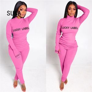 Lucky Label Fashion Women Set Full Sleeve Party Club Outfits Feminino Casual 2 Peças Tracksuits 211106