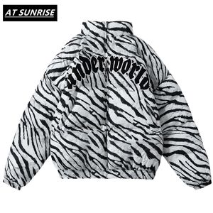 Casacos de Jaqueta dos homens de inverno Hip Hop Zipper Grosso Jaquetas Homens Fashion Casual Zebra Impressão Letras Bordadas Tops 210222