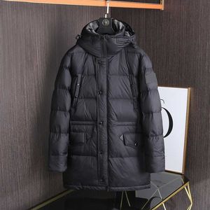 men's long hooded down jacket letter tape high-end simple fashion warm coat 211206