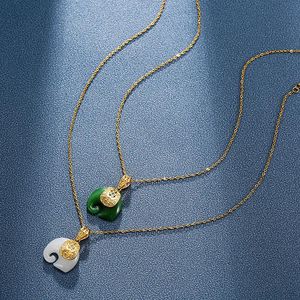 Hängsmycke Halsband Meyrroyu Rostfritt Stål 2 Färg Jade Elephant Halsband för Kvinnor Kedja 2022 Trend Välsignelse Etnisk present Mode Smycken