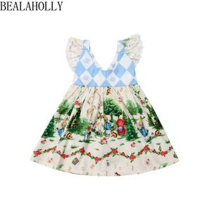 Bealaholly Summer Girl Dress Mosaico di diamanti Cartoon Abiti con maniche volanti Abito da principessa per abito da bambino 1-6 anni Q0716