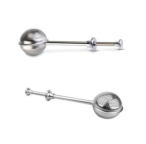 Rostfritt stål Tekanna Tea Ball Form Push Style Teas Infuser Mesh Filter Återanvändbar Metallverktyg Tillbehör SN2521