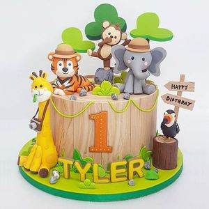 Jungle Theme Birthday Party Zoo Cute Animal Cake Toppers for Kid`s Happy Birthday Decoration Giraffe Tiger Lion Cupcake Toppers