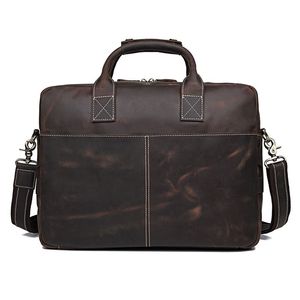 Mężczyźni Business Teczki Torba dla mężczyzn Crazy Horse Leather Ramię Messenger Quality Office Tote Torebka na 15.6 