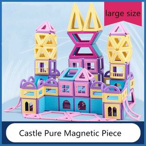Storlek Baby Girls Boys Castle Pure Magnetic Piece Building Block Set Barn DIY Montering Educational Toys Plastic Q0723