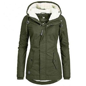 Baumwolle Gefütterte Jacke Schwarz Frauen Feste Kapuze Pelz Warme Wintermantel Plus Größe S-4XL Büro Damen Retro Kausalen Lose Parkas outwear 211130