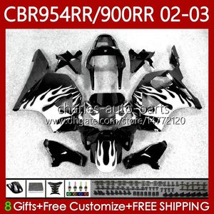 Kropps kit för Honda CBR954-RR CBR900RR 2002-2003 karosseri 61NO.133 CBR954RR CBR954 CBR900 CBR 900 954 RR CC 900CC 2002 2003 Vitflammor CBR 954RR 900RR 02 03 FAININGS