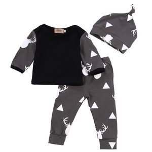 Nette Neugeborene Baby Mädchen Jungen Kleidung Deer Tops T-shirt Langarm + Hosen Casual Hut Kappe 3 stücke Outfits Set herbst 453 Y2
