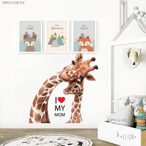 Giraffa e Baby Giraffe Wall Sticker Decorazione domestica fai da te per camerette Camera da letto Cute Anaimal Art Poster Decalcomanie rimovibili in vinile 210308