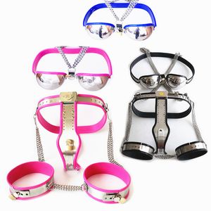 Gear Chastity Bra T-Model Fully Adjustable & Lockable Female Devices Belt Pair Thigh 5pc Set Bondage Sex Toy for Women