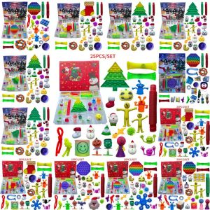 24 dagar jul Fidget Toy Xmas Nedräkning Kalender Blindlådor Push Bubbles Kids Presenter stilar Advent Kalender Julklapp