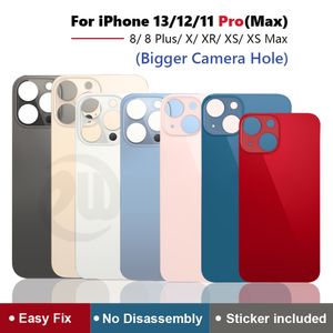 OEM BIG HOLE BACK Glasshus för iPhone Plus X XR XS Pro Max Batteri Bakre täckhus med klistermärke