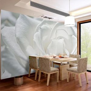 Niestandardowy Duży Mural Nowoczesny Minimalistyczny 3D Biała Róża Płatki Tło Zielone Tapety Wodoodporne