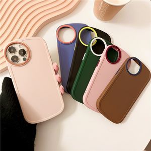 Custodie per telefoni in silicone TPU con fotocamera rotonda a contrasto di colore puro per iPhone 13 12 11 Pro Max XR XS X 8 7 Plus