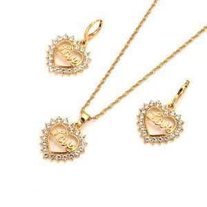 Earrings & Necklace Fashion Bridal Love Heart White Cz Crystal Fine Gold Gf Earring Pendant Wedding Jewelry Sets For Women