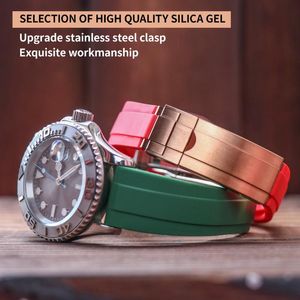 Watch Bands 20mm Black Red Green Blue White Rubber Watchband For Role Strap Oyster Yacht Master COSMOGRAP Sub Band Glide Lock Mariner