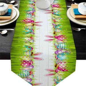 Easter Eggs Rabbit Ears Grass Table Runner Wedding Decor Cake cloth and Placemat Holiday 210709