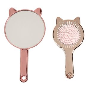 Kawaii Paddle escova de cabelo Makeup espelho conjunto Detangling Hairbrush Massage Styling ferramenta para as mulheres meninas