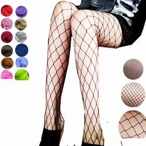 Aliceno Mulheres Pantyhose Multicolor Fishnet Meias Colorfull Pequeno Meio Médulo Big Malha Fishnet Calças Anti-Gancho Nylon Meias Y1130