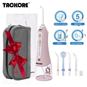 Portable Oral Irrigator 5 Mode Travel Case USB Rechargeable Cordless Water Dental Flosser Water Jet Tooth Pick 240ml 5 Tip