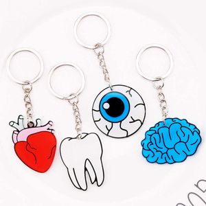 New Organ Heart Keychain Brain Eyes Tooth Key Chain Women and Men Cute Anime Cartoon Kids Key Ring Gift Porte Clef G1019