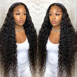 Deep Wave Frontal-Perücke, 150 % lockiges Echthaar, 76,2 cm, transparent, T-Teil, brasilianisches nasses und gewelltes Haar