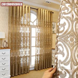 High-end lyxig europeisk stil broderad gardin för vardagsrum sovrum av villa gyllene skugga gardin 210712
