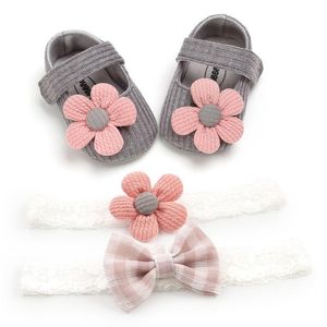First Walkers Cute Baby Girl Anti-Slip Casual Walking Buty Flower Sneakers Soft Size Buty + 2 Pałąk 3 Garnitur 0-18m