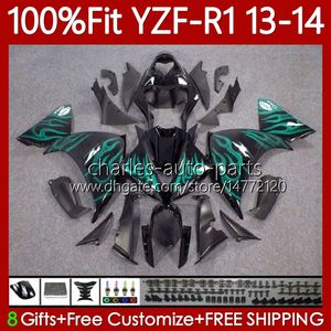 OEM FAIENINGS KIT FÖR YAMAHA YZF-R1 YZF R 1 YZF1000 2013-2014 Cyan Flames Moto Bodywork 97no.99 1000cc YZF R1 1000 CC YZFR1 13 14 YZF-1000 2013 2014 Injektionsformkropp