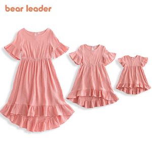 Bear Leader Summer Mother Daughter Solid Dresses Kids Girl Ruffles Costume Family Matching Outfit Mom Girls and Baby Casual Suit 210708