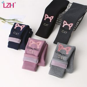 LZH Neue Winter Cartoon Katze Kaninchen Stickerei Baby Hosen Kinder Plus Samt Gepolsterte Leggings Baumwolle Mädchen Sport Hosen 210303