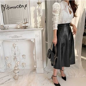 Yitimuceng 2 Piece Sets Women Lace Floral Blouse and Maxi Skirts Puff Sleeve Clothes Spring Summer Fashion Office Lady 210601