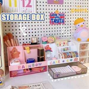 W&G Stationery Storage Box Organizer Creative White Pen Holder Drawer Desktop Kawaii Case Set Office Home 210922