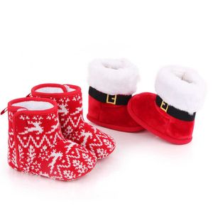 Stivali natalizi per bambini, adorabile fiocco di neve Babbo Natale Design Pantofole calde invernali Stivaletti per neonato antiscivolo Calzini per piedi di Babbo Natale G1023