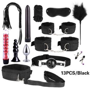 NXY Adult toys Adult Sex for Men Male Masturbator Handcuffs Whip Mouth Gag Anal Vibrator Bondage Set Lingerie Black 1201