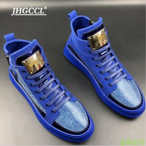 Mens Gold Gold Casual Punk Leather Boots Sapatos Hip Hop Masculino High Tops Zip Tornozelo Zapatillas Hombre A10 252