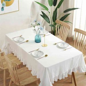 Branca Toalha de mesa simples lavada de pano de mesa enrugado algodão lotus laço anti-sujeira capa cozinha el casa decoração de casa 210626