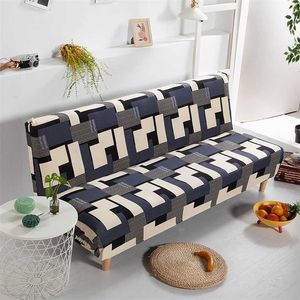 160-190cm Bäddsoffa Skydd Polyester Armless Tryckt Folding Elastic Soffa Bench Slipcover för Home El Bankett Office Modern 211207