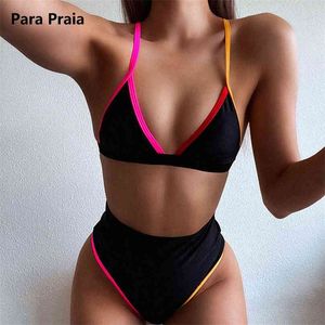 Para Praia High Waist Swimsuit Women Patchwork Push Up Bikini Set Sexy Print Vintage Bathing Suit for 210712